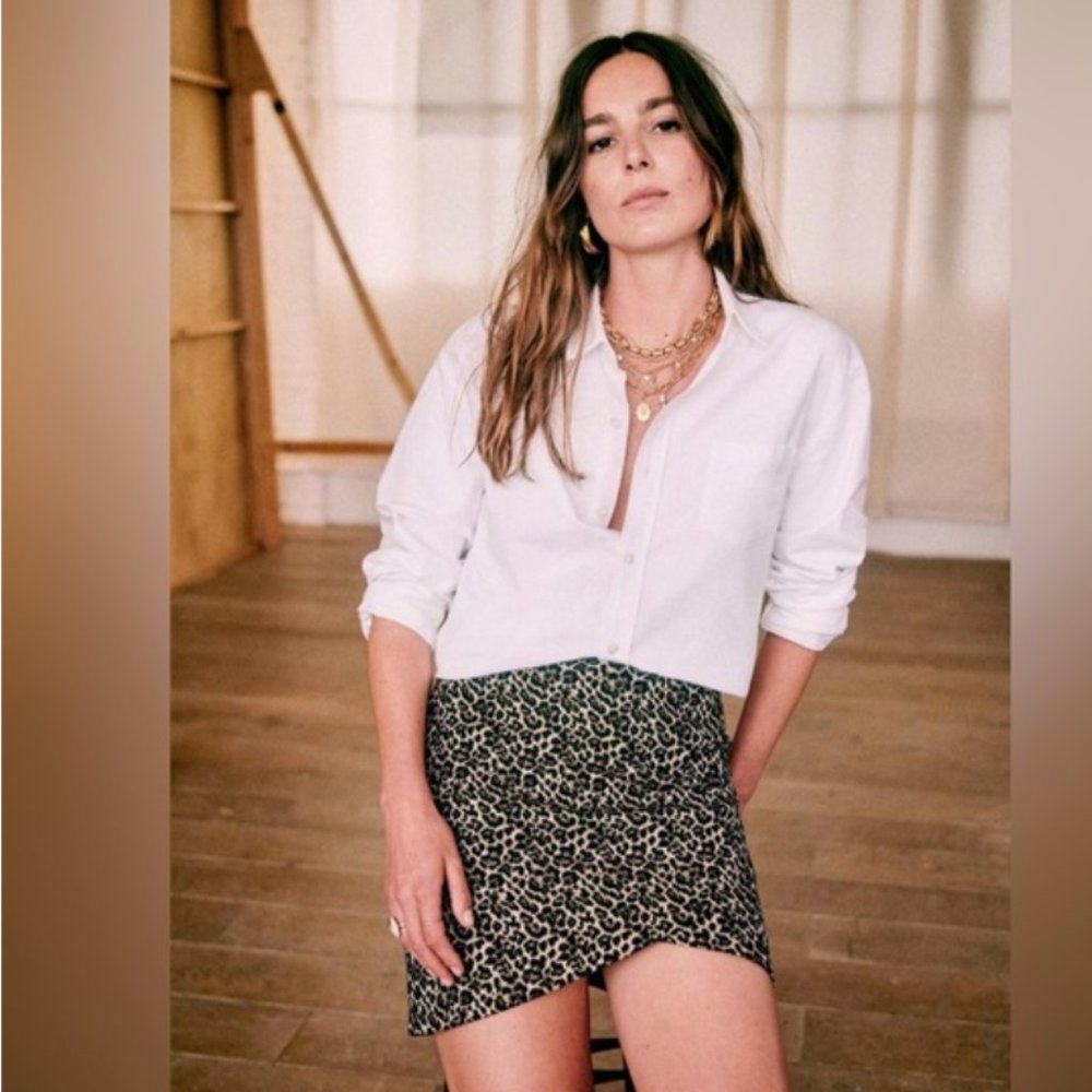 Sezane Calvi Leopard Marron Dore Mini Skirt